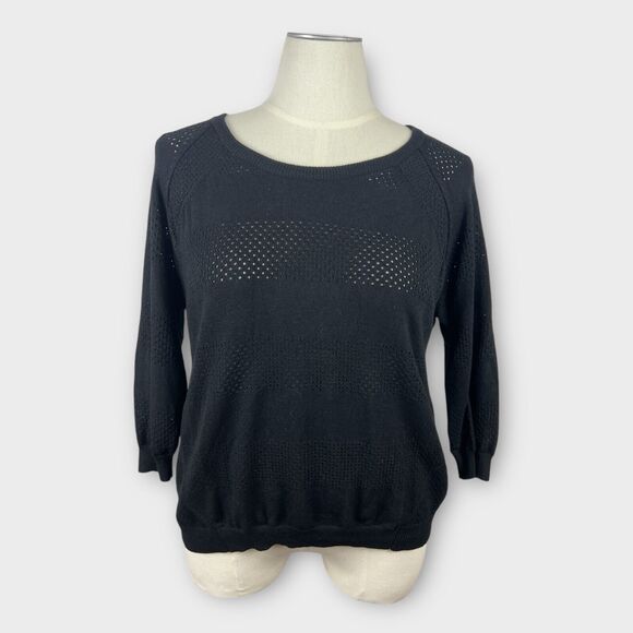 Lane Bryant Womens Black 14/16 Striped Open Tight knit sweater top career - Picture 1 of 8